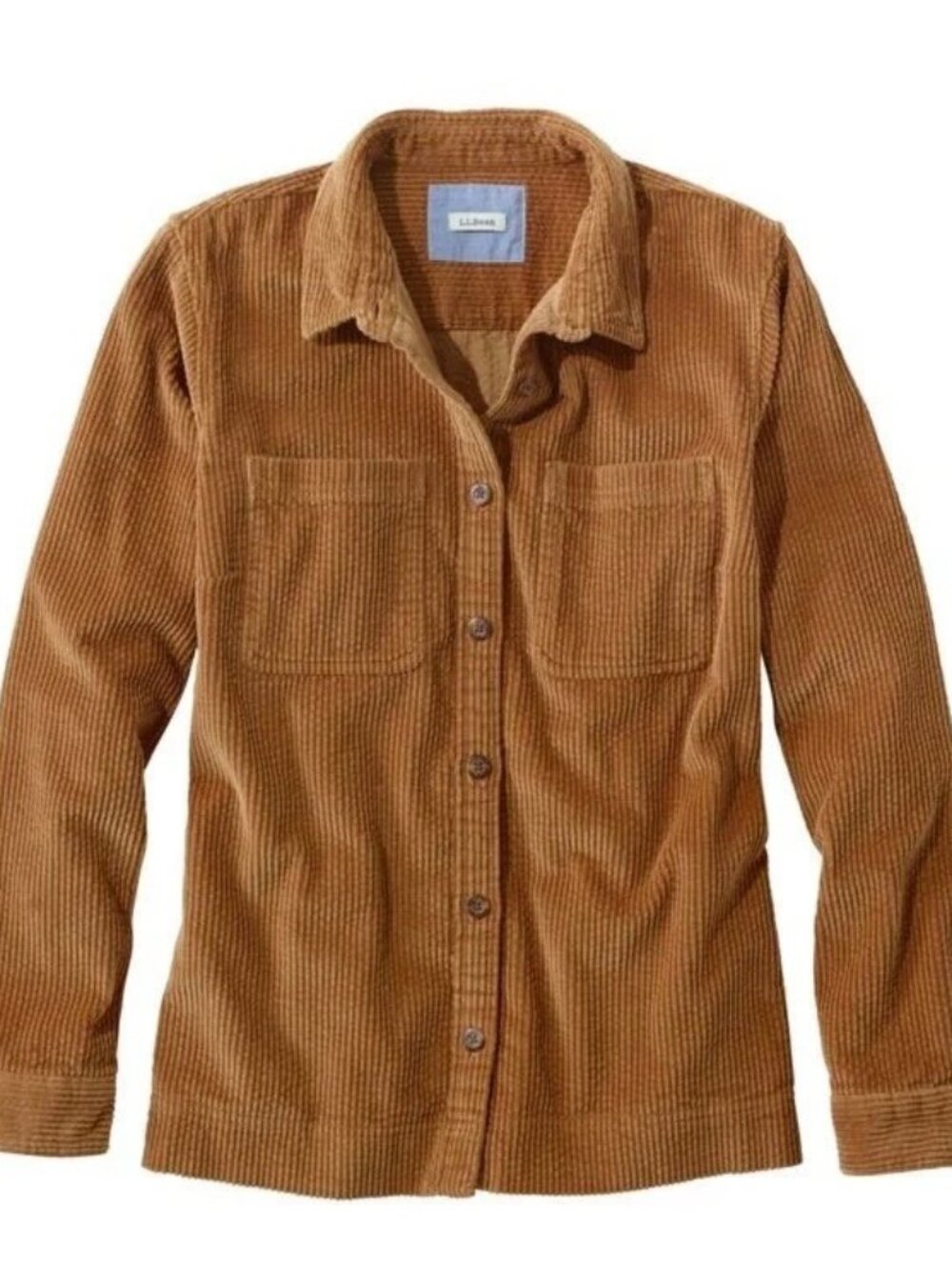 LL BEAN NWT Womens Comfort Relaxed Shirt Small Petite Brown Button Down Corduroy